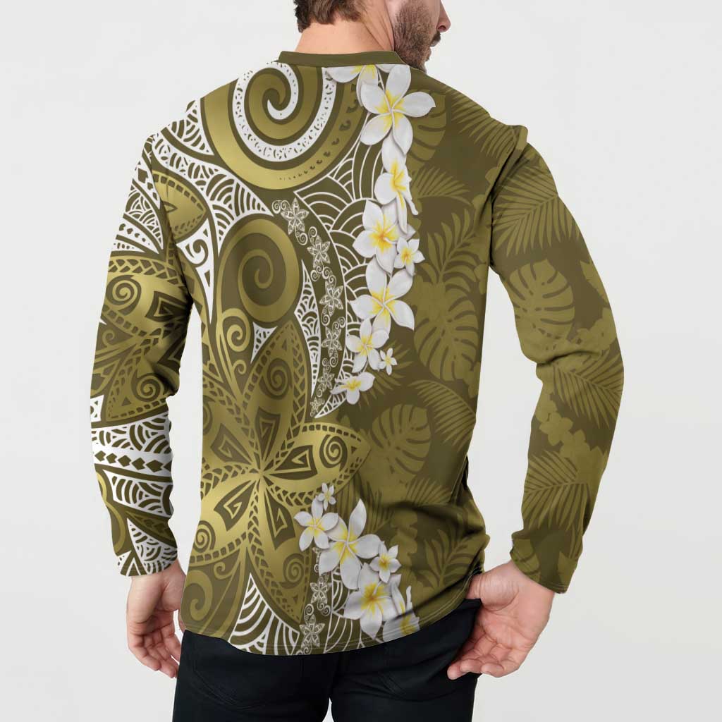 Gold Polynesian Tribal Frangipani Tropical Vibe Button Sweatshirt LT14 - Polynesian Pride