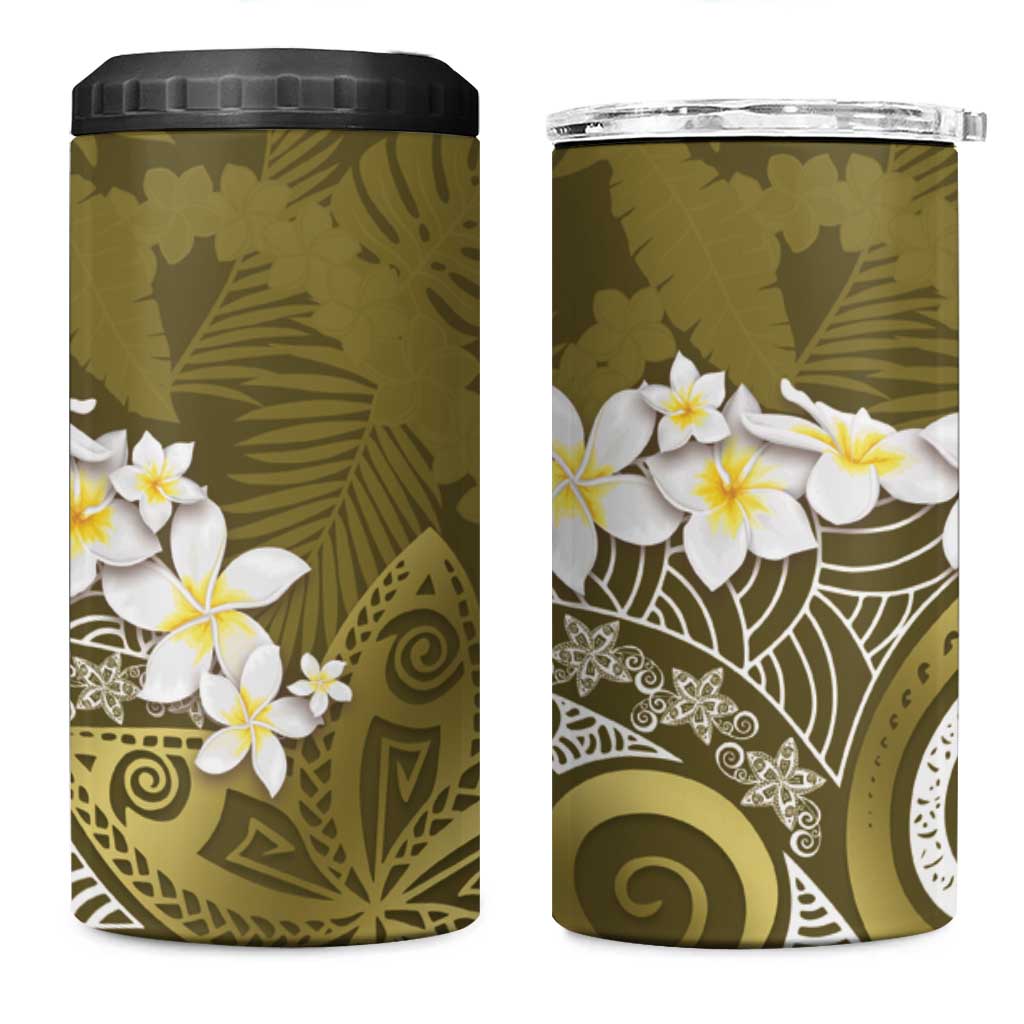 Gold Polynesian Tribal Frangipani Tropical Vibe 4 in 1 Can Cooler Tumbler LT14 One Size: 16 oz Gold - Polynesian Pride