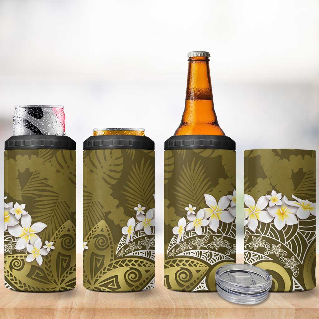 Gold Polynesian Tribal Frangipani Tropical Vibe 4 in 1 Can Cooler Tumbler LT14 - Polynesian Pride
