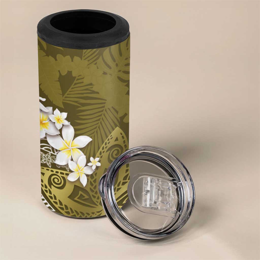 Gold Polynesian Tribal Frangipani Tropical Vibe 4 in 1 Can Cooler Tumbler LT14 - Polynesian Pride