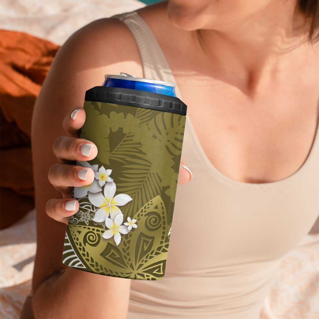 Gold Polynesian Tribal Frangipani Tropical Vibe 4 in 1 Can Cooler Tumbler LT14 - Polynesian Pride