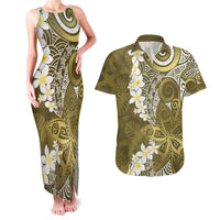 Gold Polynesian Tribal Frangipani Tropical Vibe Couples Matching Tank Maxi Dress and Hawaiian Shirt LT14 Gold - Polynesian Pride