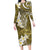 Gold Polynesian Tribal Frangipani Tropical Vibe Family Matching Long Sleeve Bodycon Dress and Hawaiian Shirt