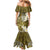 Gold Polynesian Tribal Frangipani Tropical Vibe Family Matching Mermaid Dress and Hawaiian Shirt