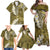 Gold Polynesian Tribal Frangipani Tropical Vibe Family Matching Off Shoulder Maxi Dress and Hawaiian Shirt