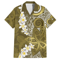Gold Polynesian Tribal Frangipani Tropical Vibe Family Matching Puletasi and Hawaiian Shirt