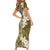 Gold Polynesian Tribal Frangipani Tropical Vibe Family Matching Short Sleeve Bodycon Dress and Hawaiian Shirt