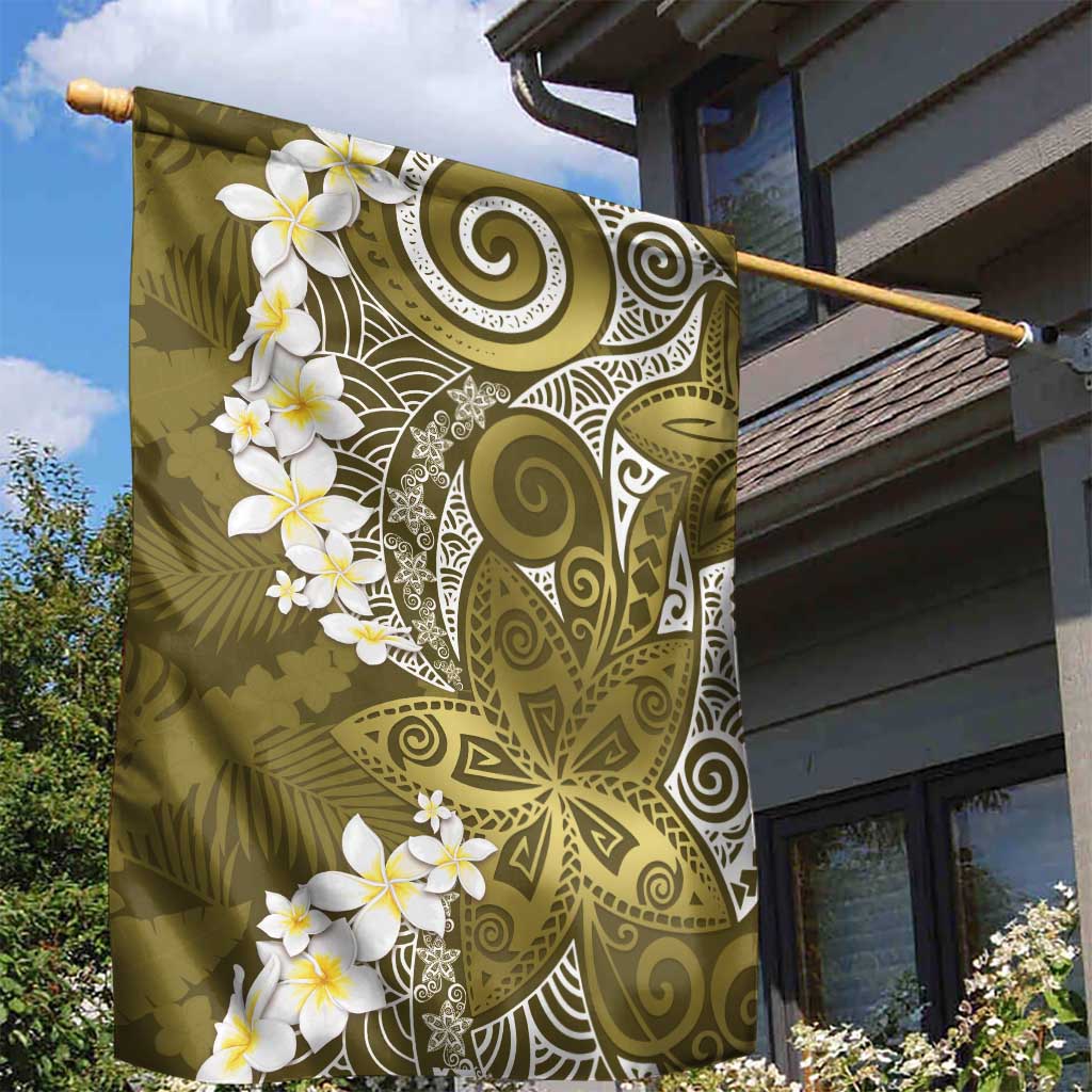 Gold Polynesian Tribal Frangipani Tropical Vibe Garden Flag LT14 - Polynesian Pride