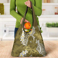 Gold Polynesian Tribal Frangipani Tropical Vibe Grocery Bag LT14 - Polynesian Pride
