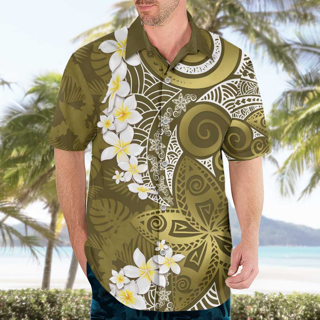 Gold Polynesian Tribal Frangipani Tropical Vibe Hawaiian Shirt LT14 - Polynesian Pride