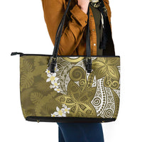 Gold Polynesian Tribal Frangipani Tropical Vibe Leather Tote Bag LT14 - Polynesian Pride