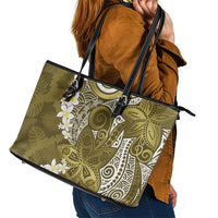 Gold Polynesian Tribal Frangipani Tropical Vibe Leather Tote Bag LT14 - Polynesian Pride