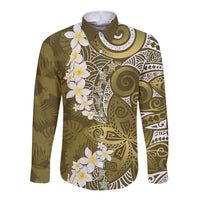 Gold Polynesian Tribal Frangipani Tropical Vibe Long Sleeve Button Shirt LT14 Unisex Gold - Polynesian Pride