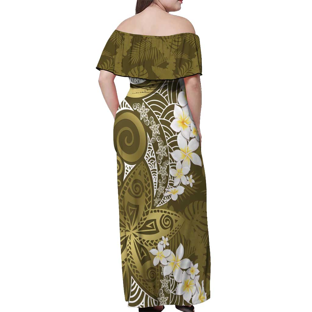Gold Polynesian Tribal Frangipani Tropical Vibe Off Shoulder Maxi Dress LT14 - Polynesian Pride
