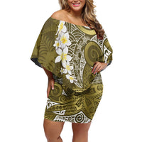 Gold Polynesian Tribal Frangipani Tropical Vibe Off Shoulder Short Dress LT14 Women Gold - Polynesian Pride