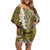 Gold Polynesian Tribal Frangipani Tropical Vibe Off Shoulder Short Dress