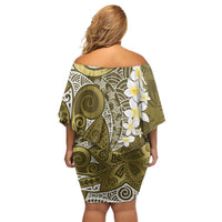 Gold Polynesian Tribal Frangipani Tropical Vibe Off Shoulder Short Dress LT14 - Polynesian Pride