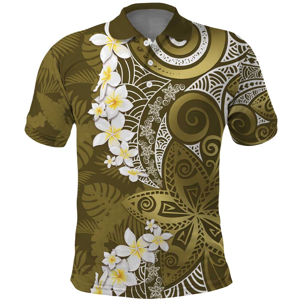 Gold Polynesian Tribal Frangipani Tropical Vibe Polo Shirt