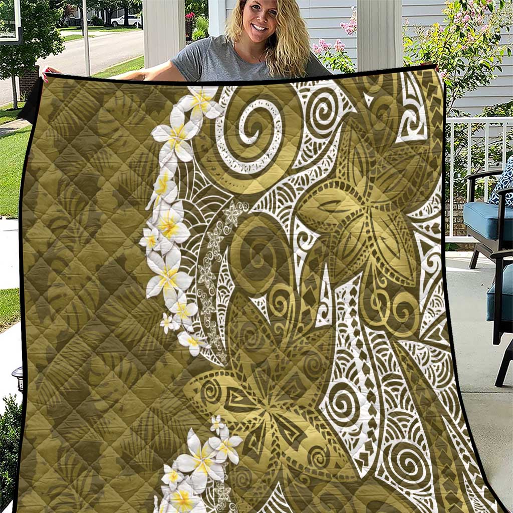 Gold Polynesian Tribal Frangipani Tropical Vibe Quilt