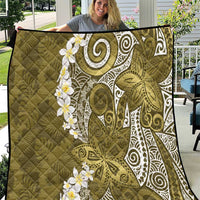 Gold Polynesian Tribal Frangipani Tropical Vibe Quilt