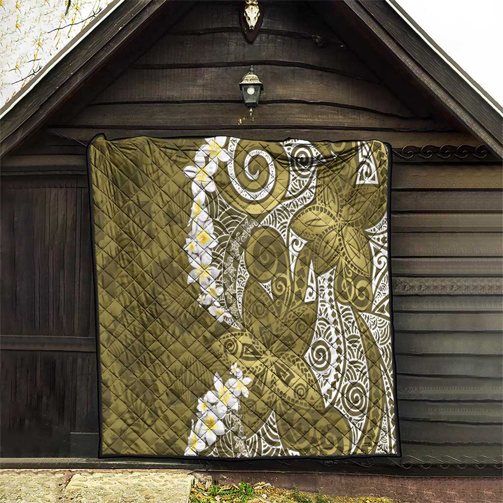Gold Polynesian Tribal Frangipani Tropical Vibe Quilt