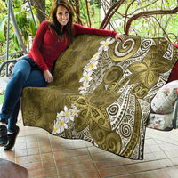 Gold Polynesian Tribal Frangipani Tropical Vibe Quilt