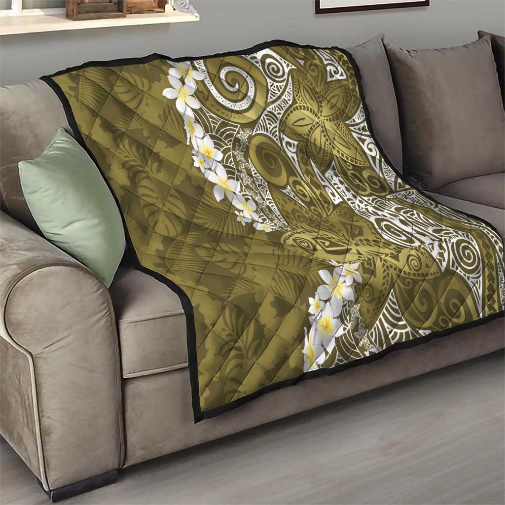 Gold Polynesian Tribal Frangipani Tropical Vibe Quilt