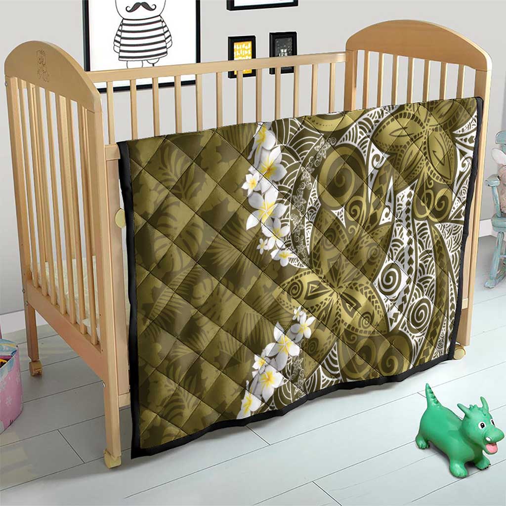 Gold Polynesian Tribal Frangipani Tropical Vibe Quilt