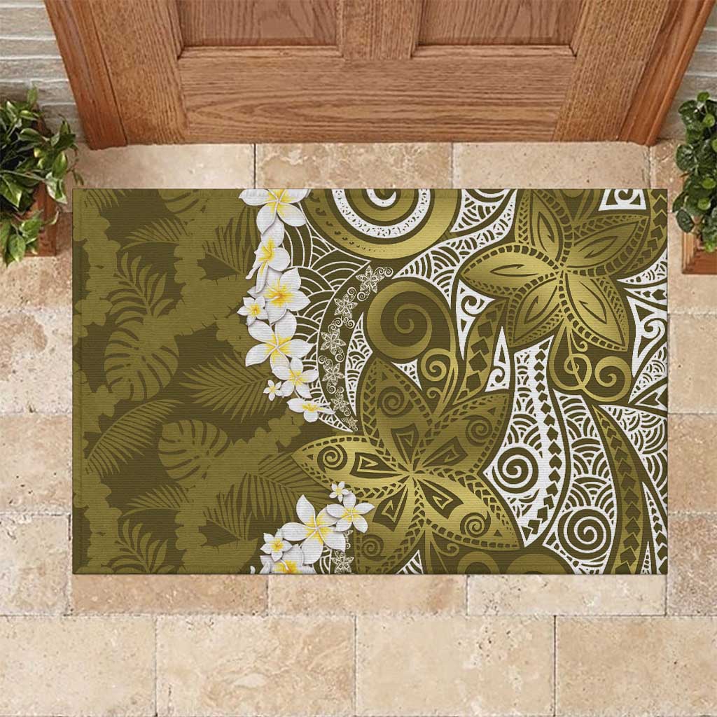 Gold Polynesian Tribal Frangipani Tropical Vibe Rubber Doormat