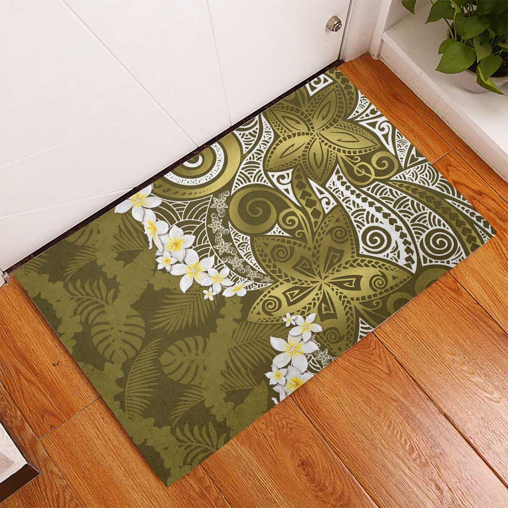 Gold Polynesian Tribal Frangipani Tropical Vibe Rubber Doormat