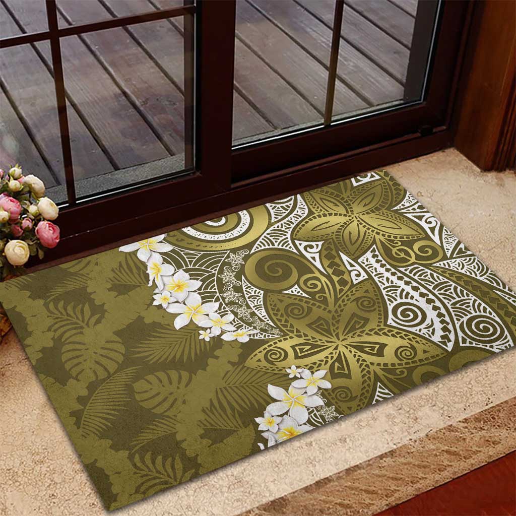 Gold Polynesian Tribal Frangipani Tropical Vibe Rubber Doormat