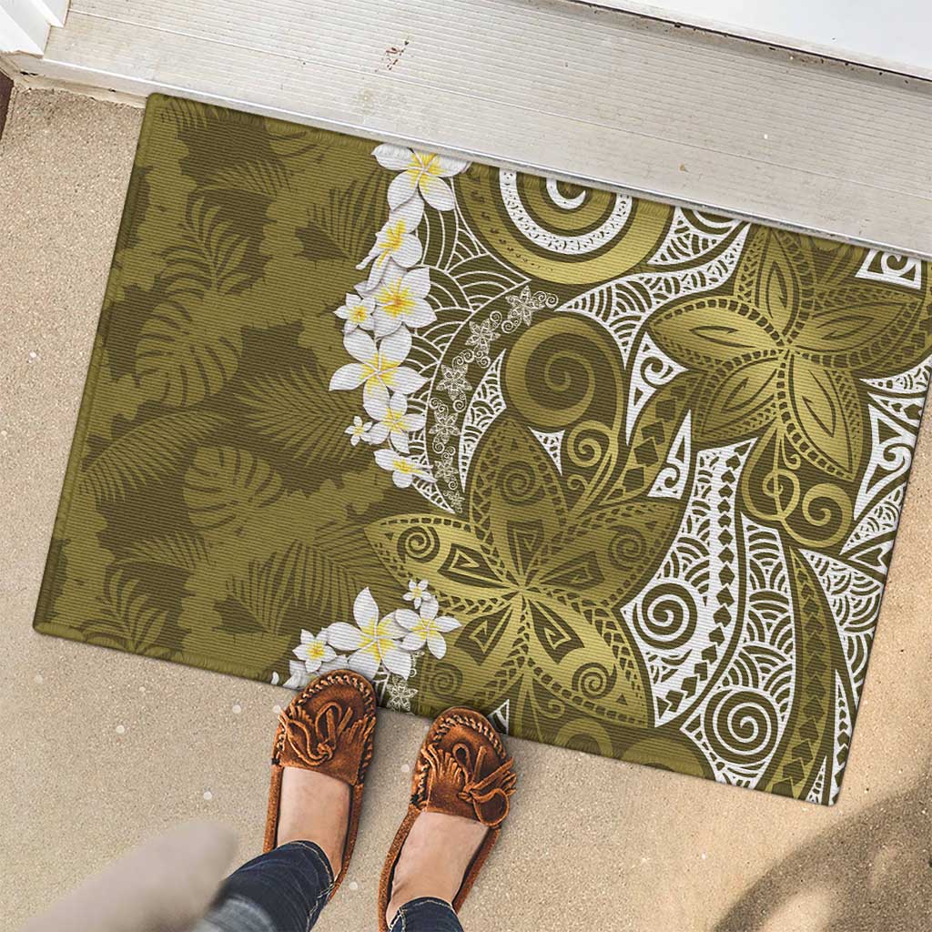 Gold Polynesian Tribal Frangipani Tropical Vibe Rubber Doormat