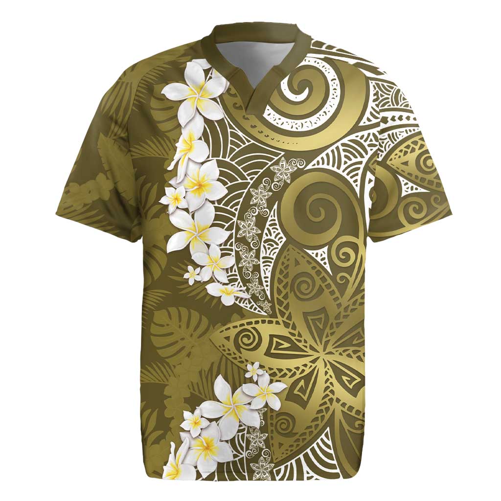 Gold Polynesian Tribal Frangipani Tropical Vibe Rugby Jersey