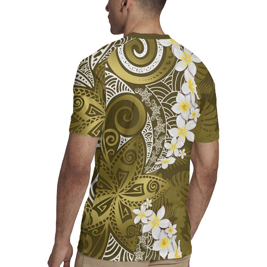 Gold Polynesian Tribal Frangipani Tropical Vibe Rugby Jersey