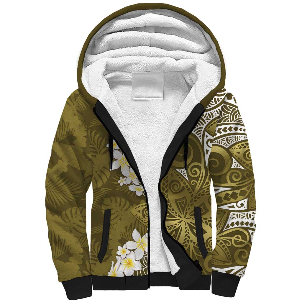 Gold Polynesian Tribal Frangipani Tropical Vibe Sherpa Hoodie LT14 Unisex Gold - Polynesian Pride