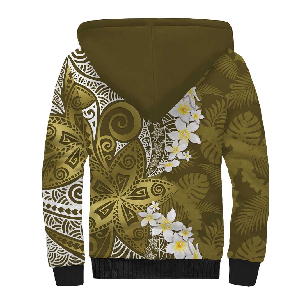Gold Polynesian Tribal Frangipani Tropical Vibe Sherpa Hoodie LT14 - Polynesian Pride