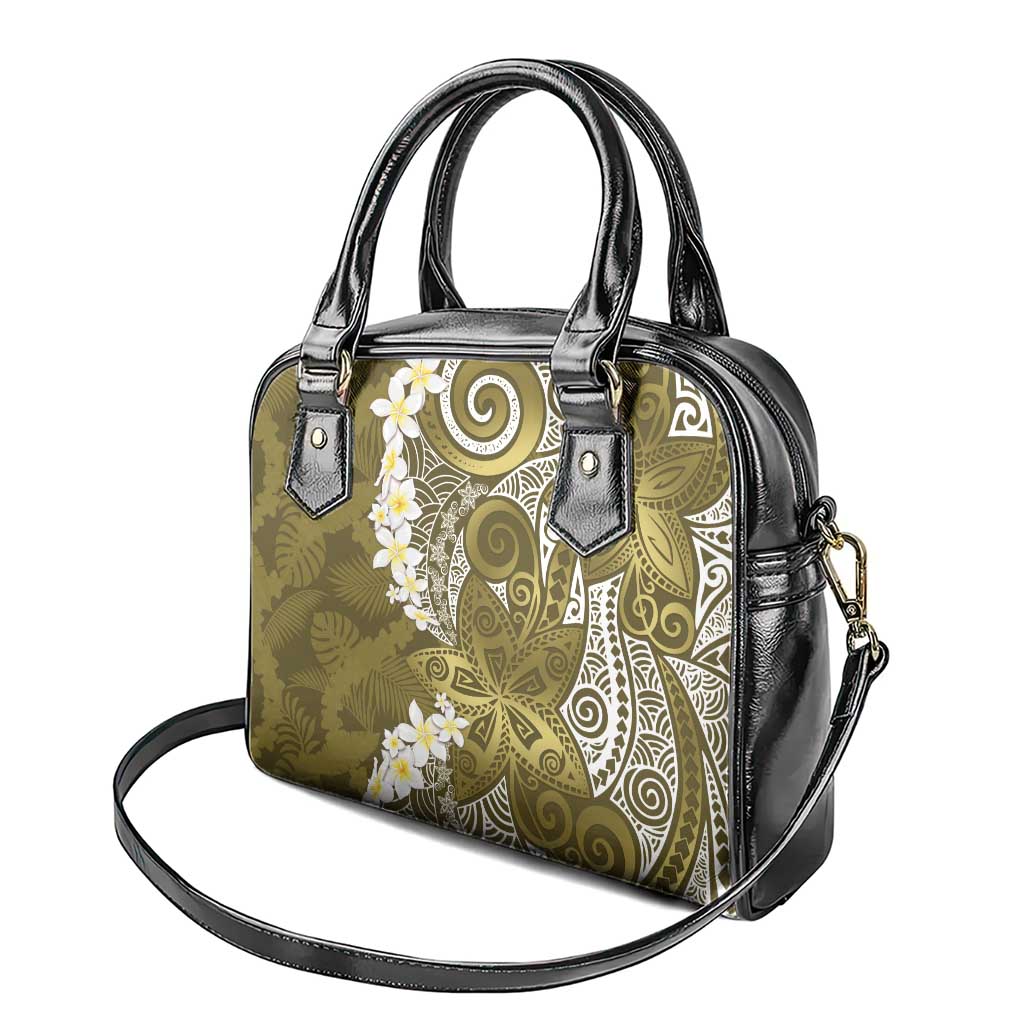 Gold Polynesian Tribal Frangipani Tropical Vibe Shoulder Handbag