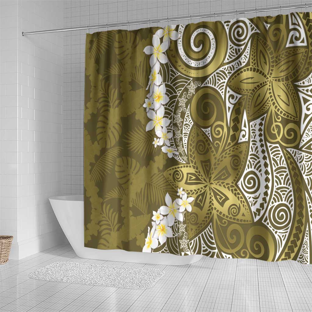 Gold Polynesian Tribal Frangipani Tropical Vibe Shower Curtain