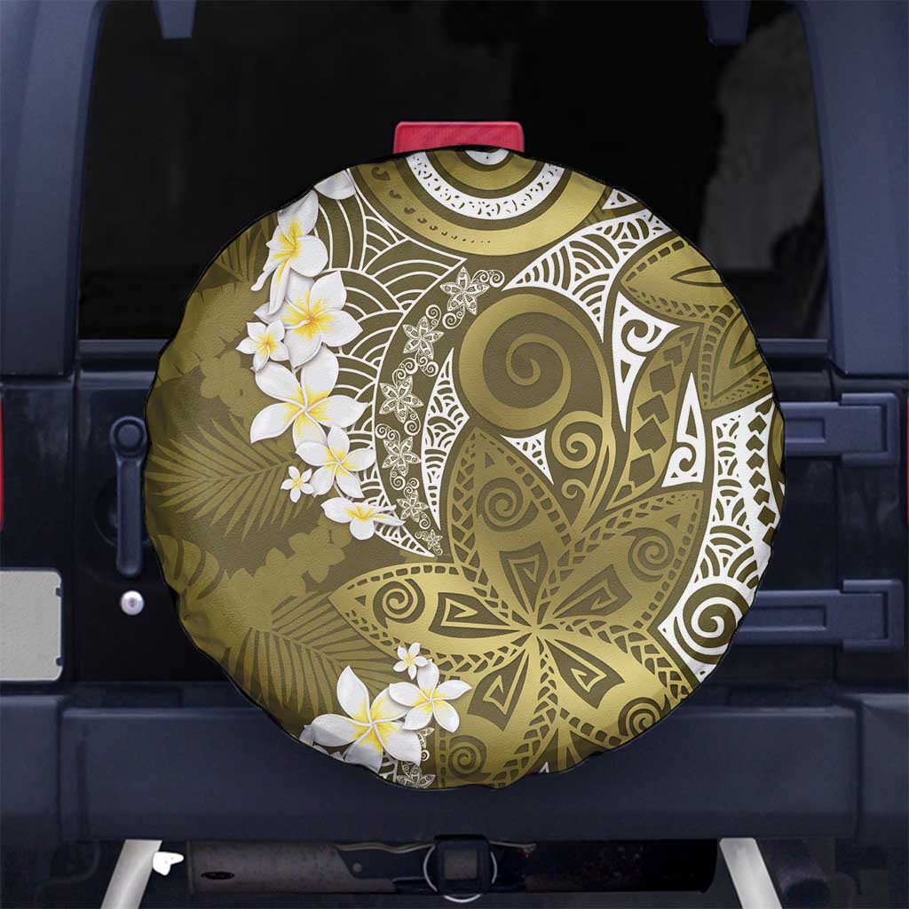 Gold Polynesian Tribal Frangipani Tropical Vibe Spare Tire Cover LT14 No hole Gold - Polynesian Pride