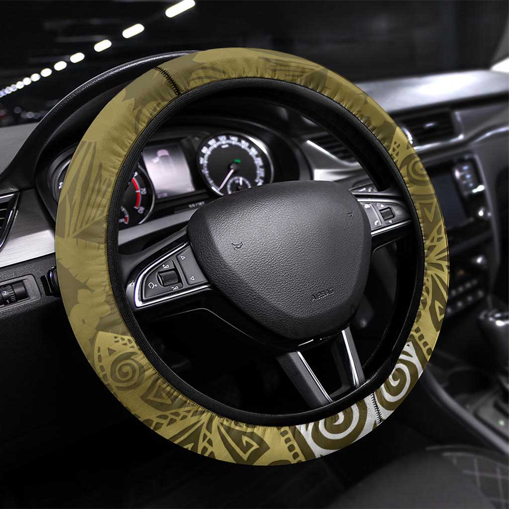 Gold Polynesian Tribal Frangipani Tropical Vibe Steering Wheel Cover LT14 Universal Fit Gold - Polynesian Pride