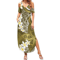 Gold Polynesian Tribal Frangipani Tropical Vibe Summer Maxi Dress LT14 Women Gold - Polynesian Pride
