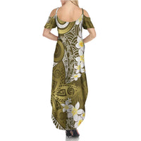 Gold Polynesian Tribal Frangipani Tropical Vibe Summer Maxi Dress LT14 - Polynesian Pride