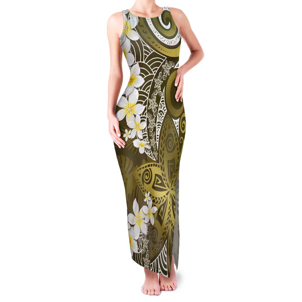 Gold Polynesian Tribal Frangipani Tropical Vibe Tank Maxi Dress LT14 Women Gold - Polynesian Pride