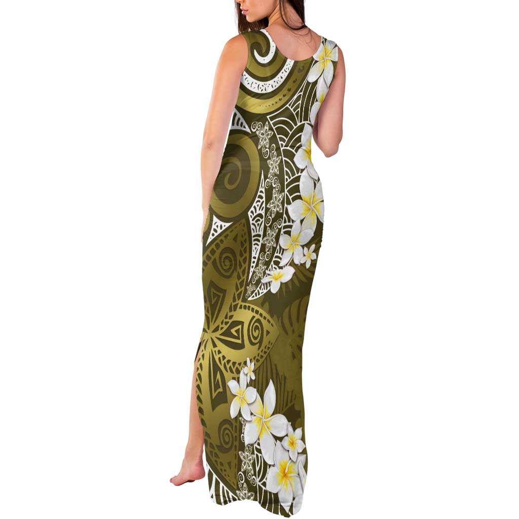 Gold Polynesian Tribal Frangipani Tropical Vibe Tank Maxi Dress LT14 - Polynesian Pride