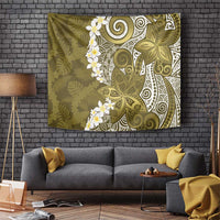 Gold Polynesian Tribal Frangipani Tropical Vibe Tapestry