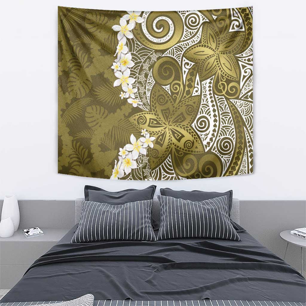 Gold Polynesian Tribal Frangipani Tropical Vibe Tapestry
