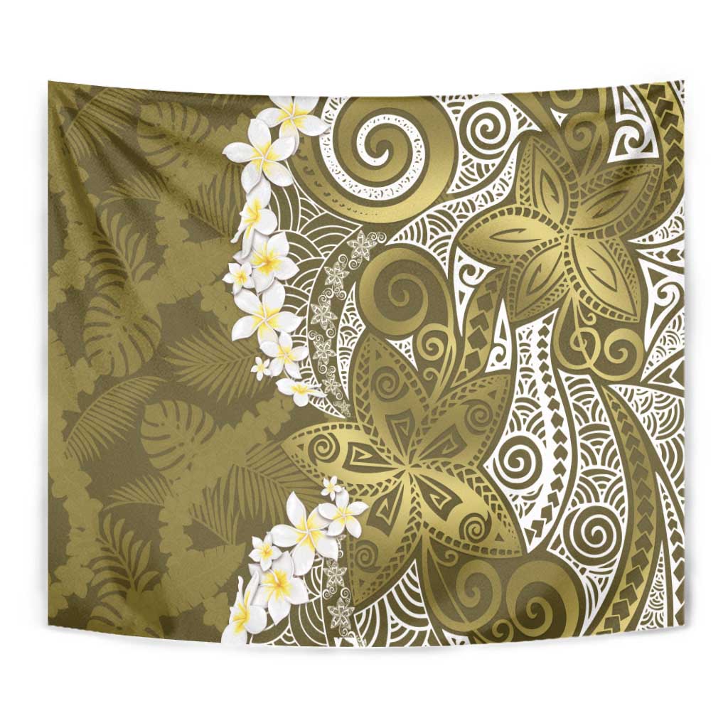 Gold Polynesian Tribal Frangipani Tropical Vibe Tapestry