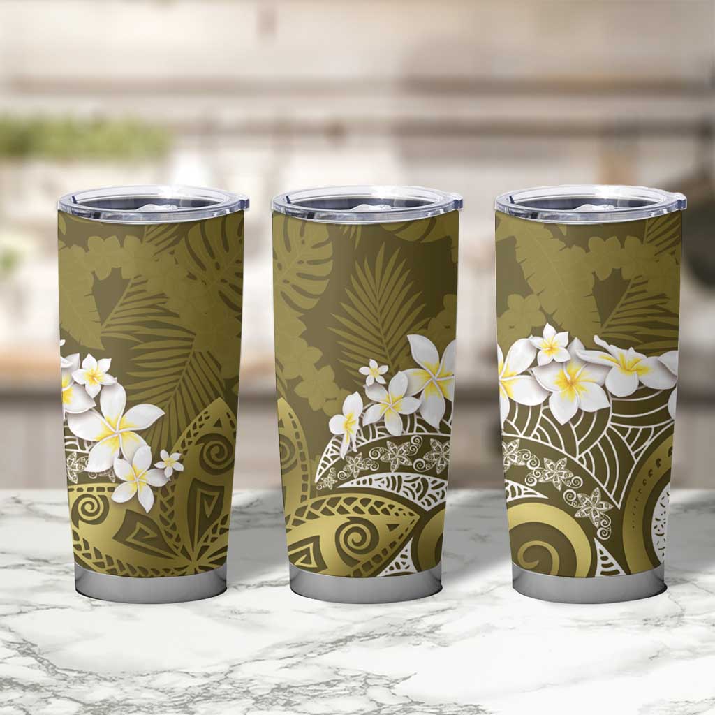 Gold Polynesian Tribal Frangipani Tropical Vibe Tumbler Cup LT14 - Polynesian Pride
