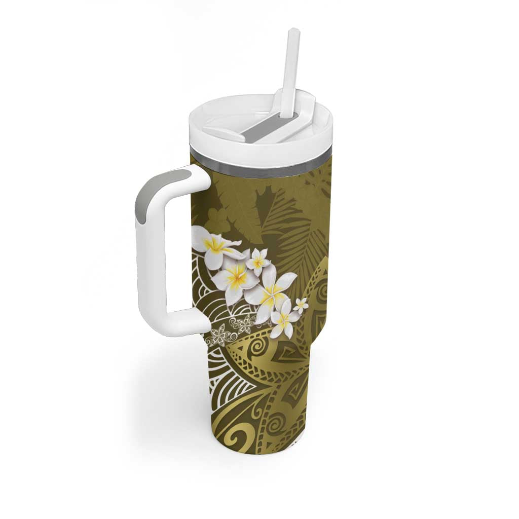 Gold Polynesian Tribal Frangipani Tropical Vibe Tumbler With Handle LT14 - Polynesian Pride
