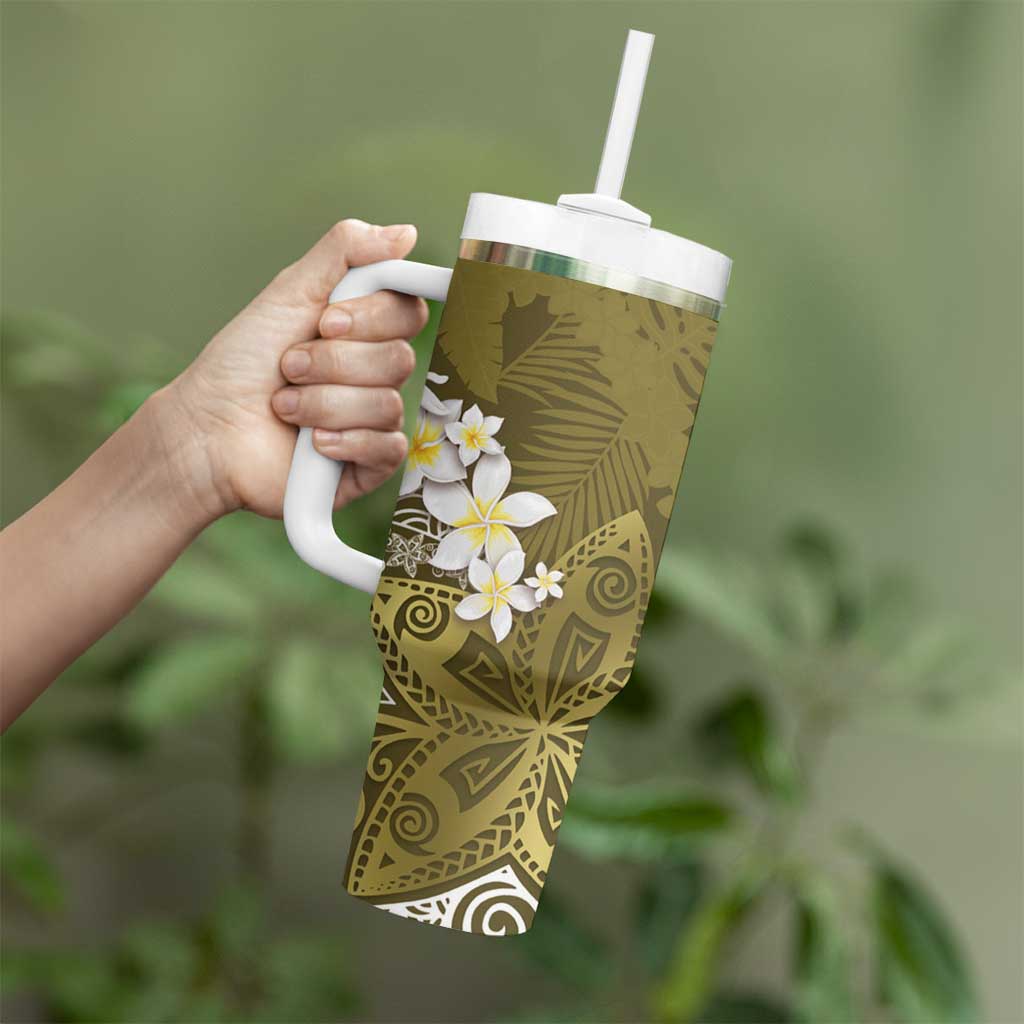 Gold Polynesian Tribal Frangipani Tropical Vibe Tumbler With Handle LT14 - Polynesian Pride